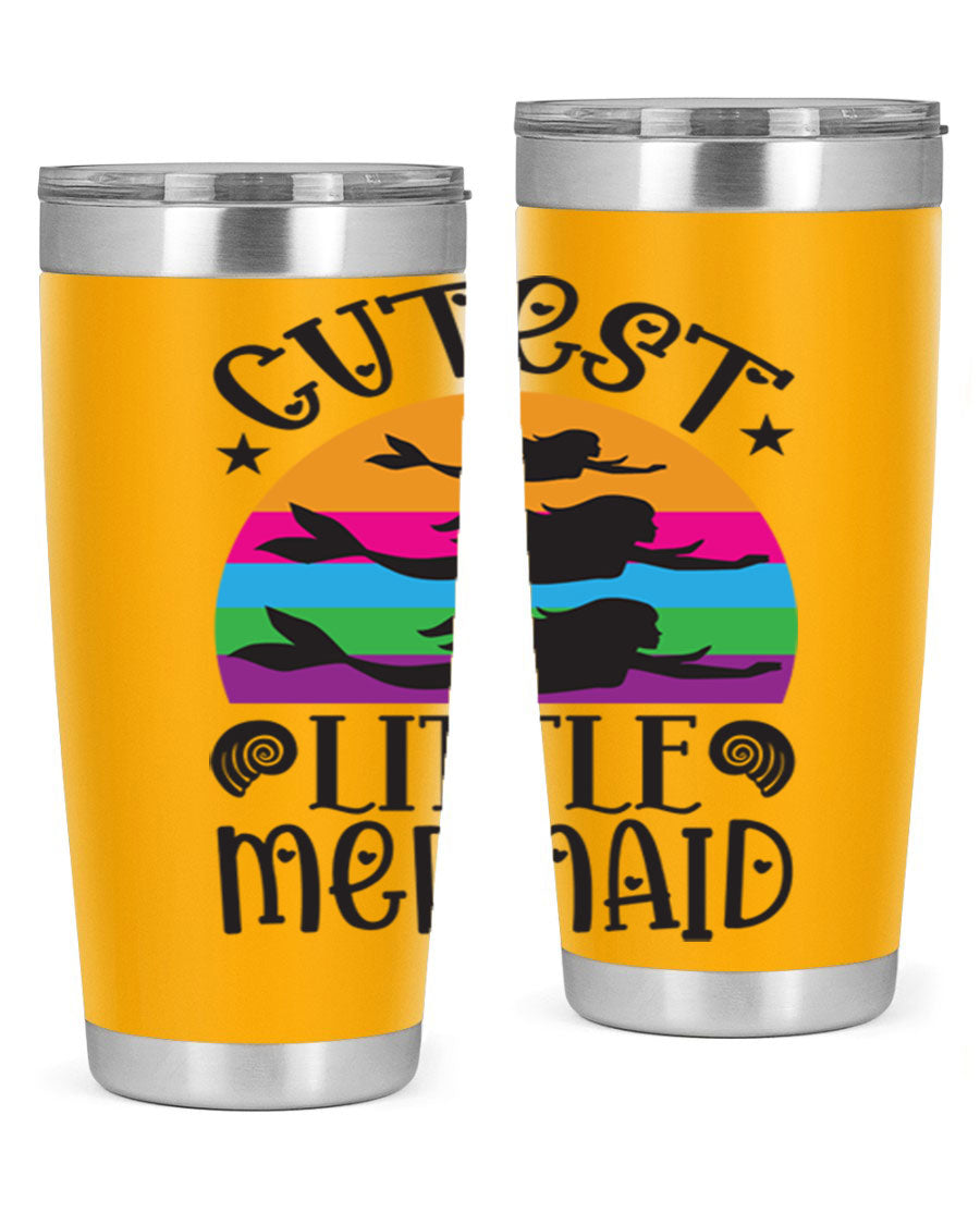 Cutest Little Mermaid 96# Tumbler featuring a vibrant mermaid design, double wall vacuum stainless steel construction, and a drink-thru lid.
