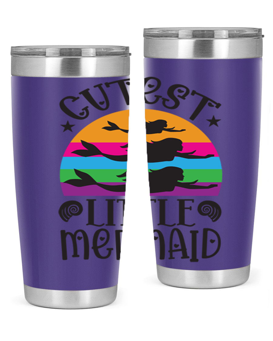 Cutest Little Mermaid 96# Tumbler featuring a vibrant mermaid design, double wall vacuum stainless steel construction, and a drink-thru lid.