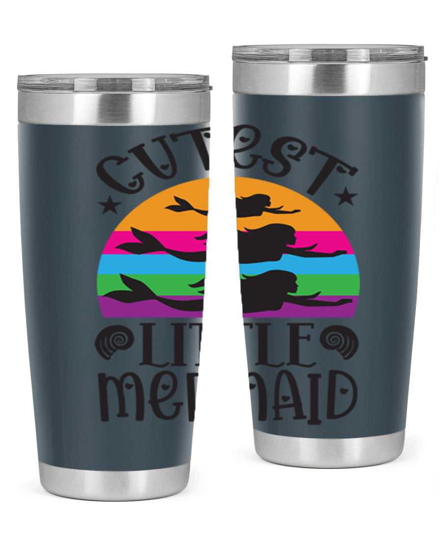Cutest Little Mermaid 96# Tumbler featuring a vibrant mermaid design, double wall vacuum stainless steel construction, and a drink-thru lid.