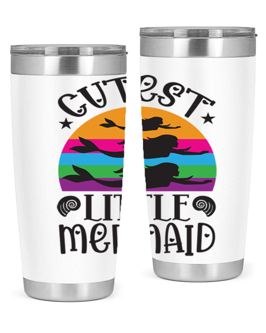 Cutest Little Mermaid 96# Tumbler featuring a vibrant mermaid design, double wall vacuum stainless steel construction, and a drink-thru lid.