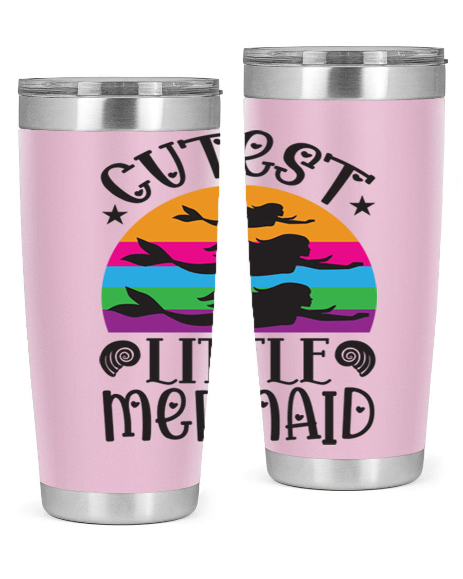 Cutest Little Mermaid 96# Tumbler featuring a vibrant mermaid design, double wall vacuum stainless steel construction, and a drink-thru lid.