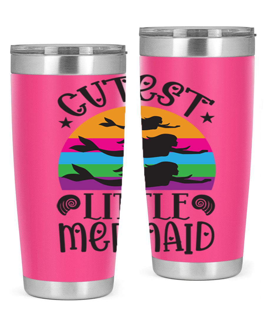 Cutest Little Mermaid 96# Tumbler featuring a vibrant mermaid design, double wall vacuum stainless steel construction, and a drink-thru lid.