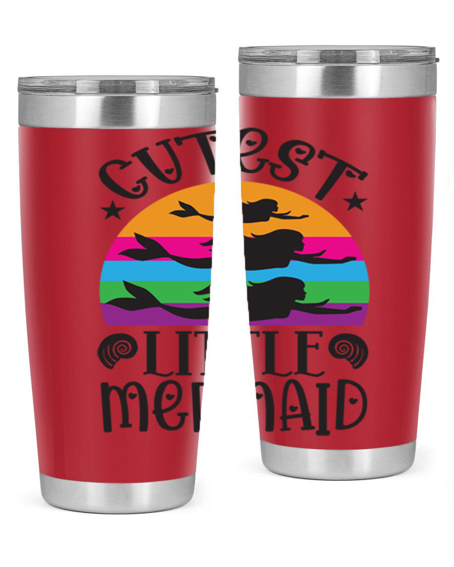 Cutest Little Mermaid 96# Tumbler featuring a vibrant mermaid design, double wall vacuum stainless steel construction, and a drink-thru lid.