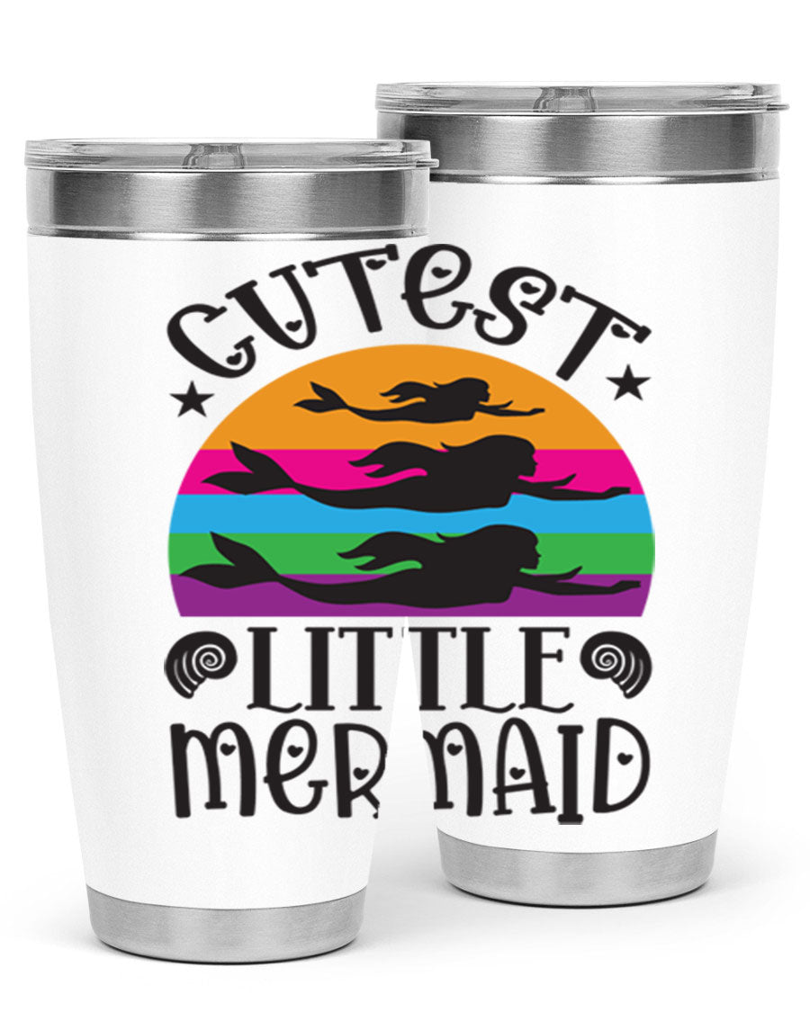 Cutest Little Mermaid 96# Tumbler featuring a vibrant mermaid design, double wall vacuum stainless steel construction, and a drink-thru lid.