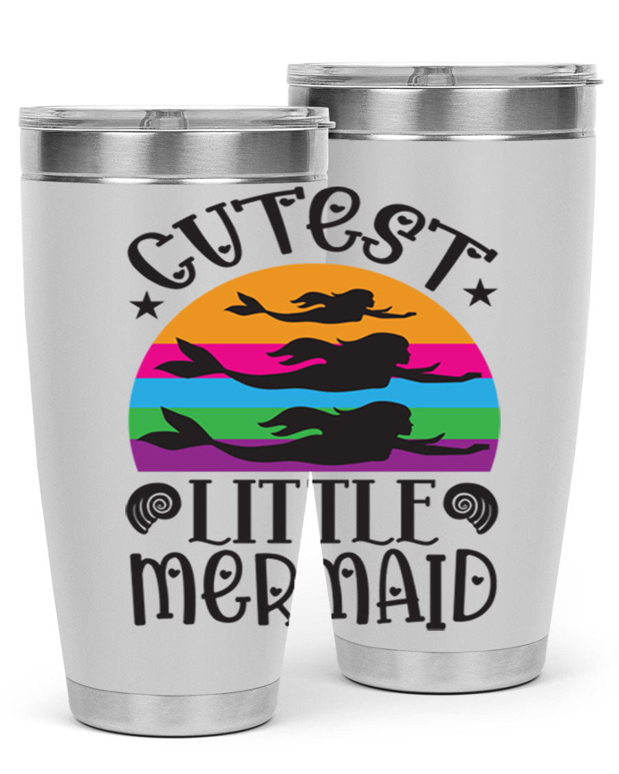 Cutest Little Mermaid 96# Tumbler featuring a vibrant mermaid design, double wall vacuum stainless steel construction, and a drink-thru lid.