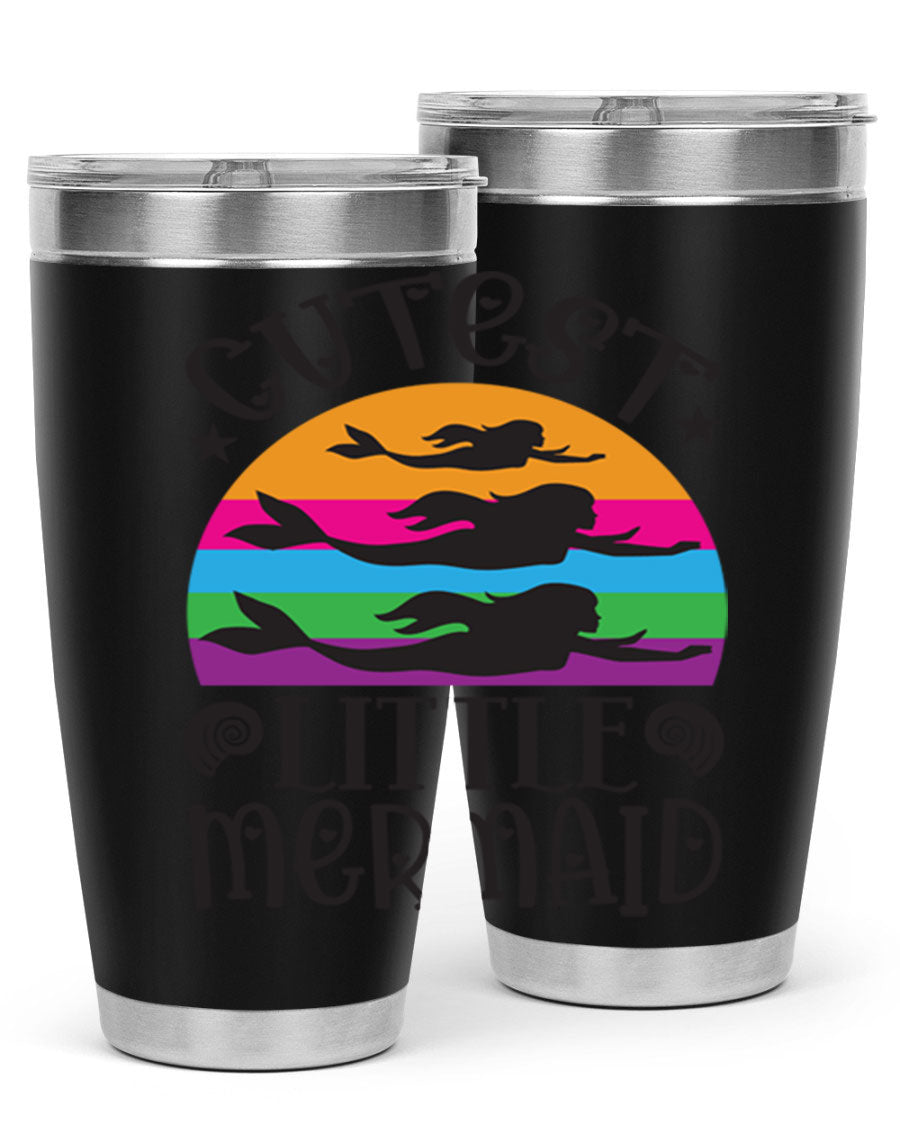 Cutest Little Mermaid 96# Tumbler featuring a vibrant mermaid design, double wall vacuum stainless steel construction, and a drink-thru lid.