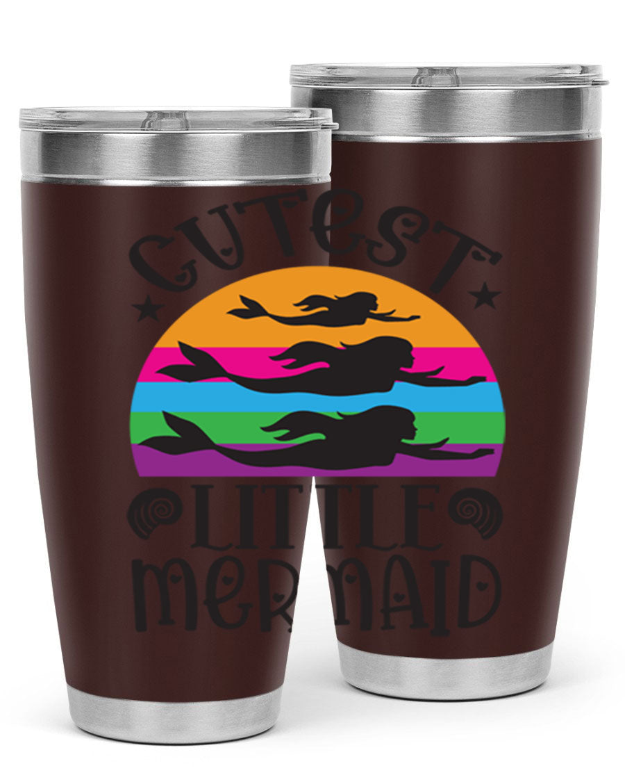 Cutest Little Mermaid 96# Tumbler featuring a vibrant mermaid design, double wall vacuum stainless steel construction, and a drink-thru lid.