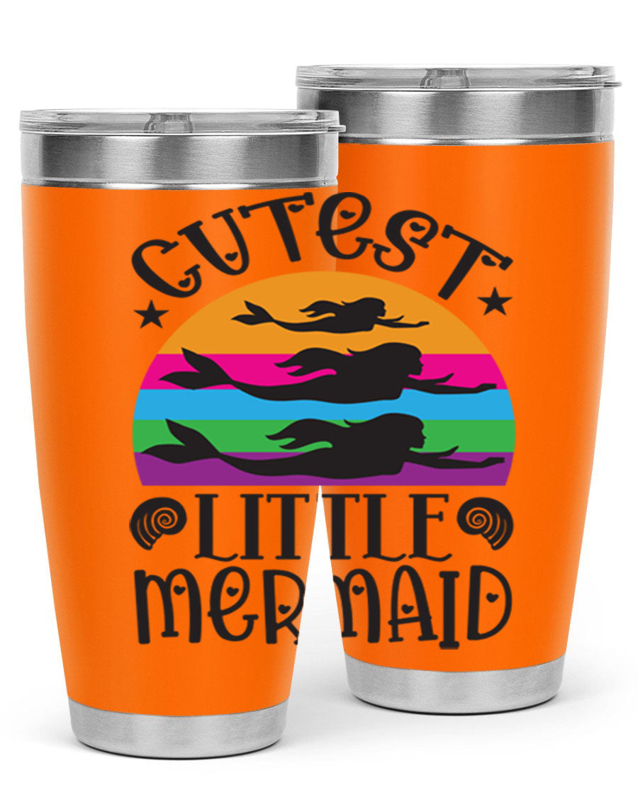 Cutest Little Mermaid 96# Tumbler featuring a vibrant mermaid design, double wall vacuum stainless steel construction, and a drink-thru lid.
