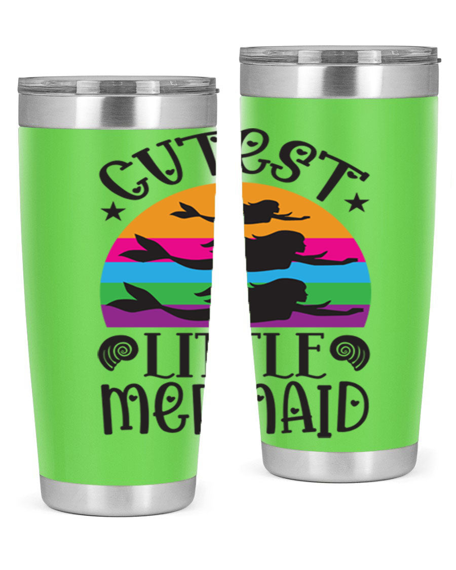 Cutest Little Mermaid 96# Tumbler featuring a vibrant mermaid design, double wall vacuum stainless steel construction, and a drink-thru lid.