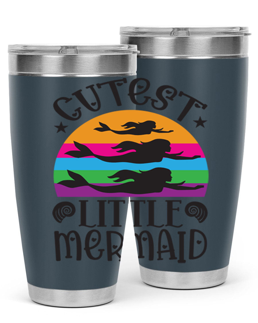 Cutest Little Mermaid 96# Tumbler featuring a vibrant mermaid design, double wall vacuum stainless steel construction, and a drink-thru lid.