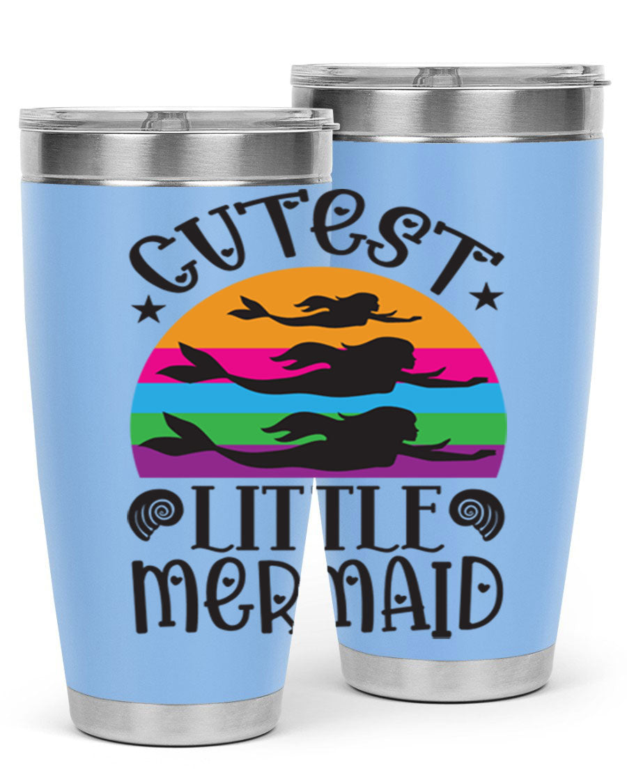 Cutest Little Mermaid 96# Tumbler featuring a vibrant mermaid design, double wall vacuum stainless steel construction, and a drink-thru lid.