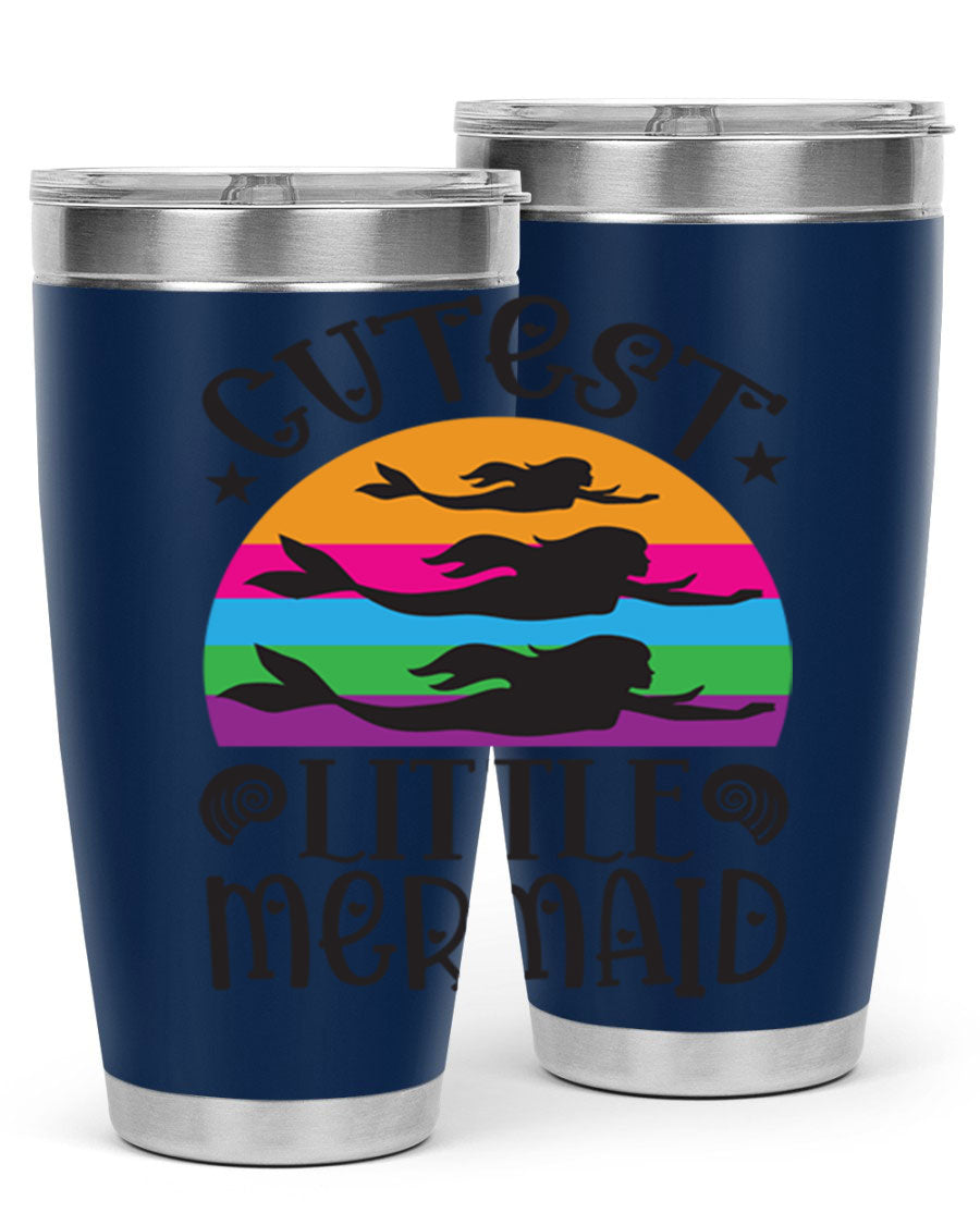 Cutest Little Mermaid 96# Tumbler featuring a vibrant mermaid design, double wall vacuum stainless steel construction, and a drink-thru lid.