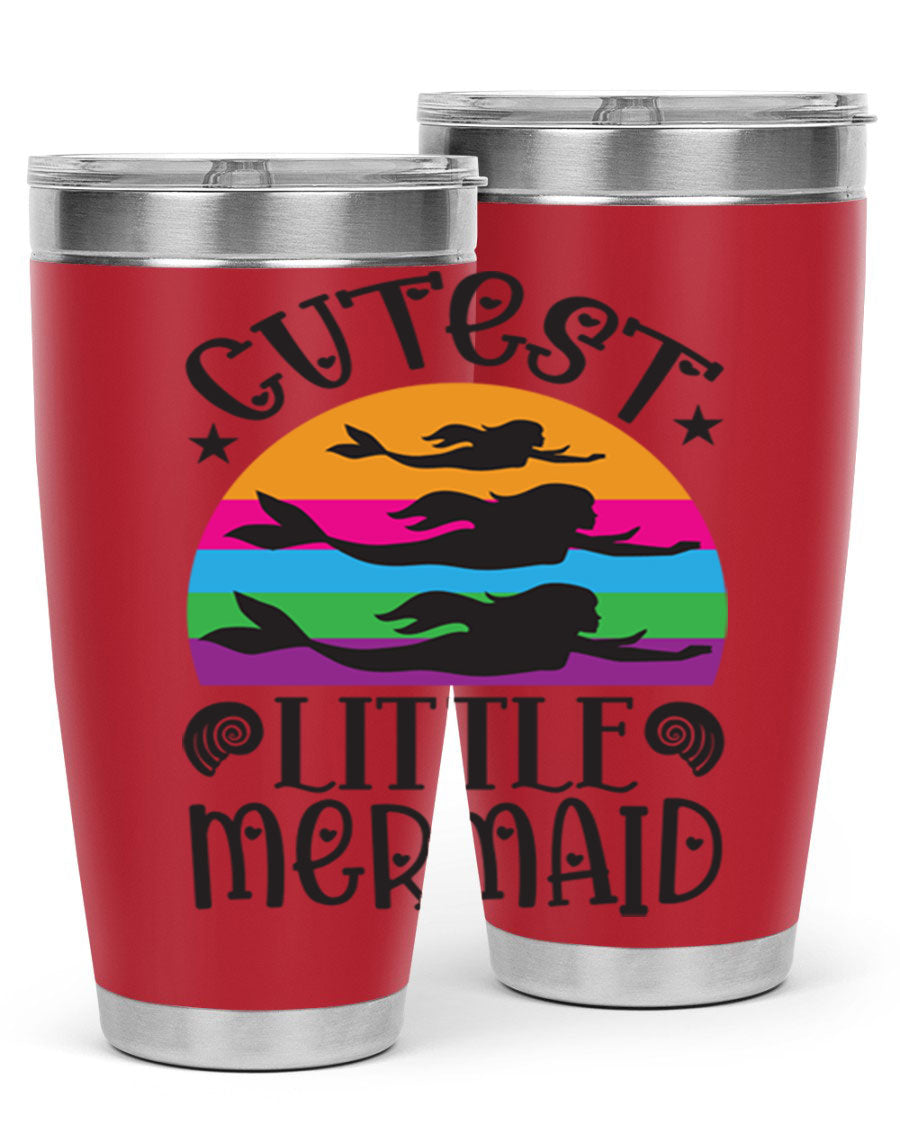 Cutest Little Mermaid 96# Tumbler featuring a vibrant mermaid design, double wall vacuum stainless steel construction, and a drink-thru lid.