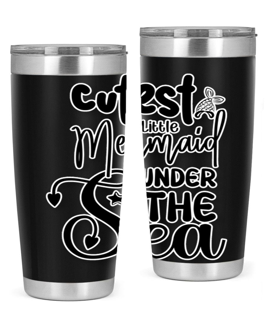 Cutest Little Mermaid Under The 98# tumbler featuring vibrant mermaid graphics, double wall vacuum stainless steel design, and a drink-thru lid.