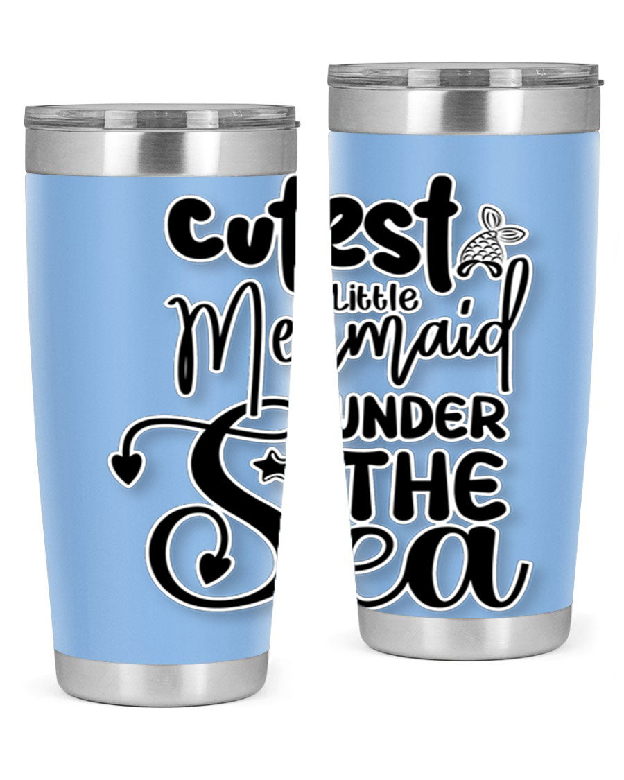 Cutest Little Mermaid Under The 98# tumbler featuring vibrant mermaid graphics, double wall vacuum stainless steel design, and a drink-thru lid.