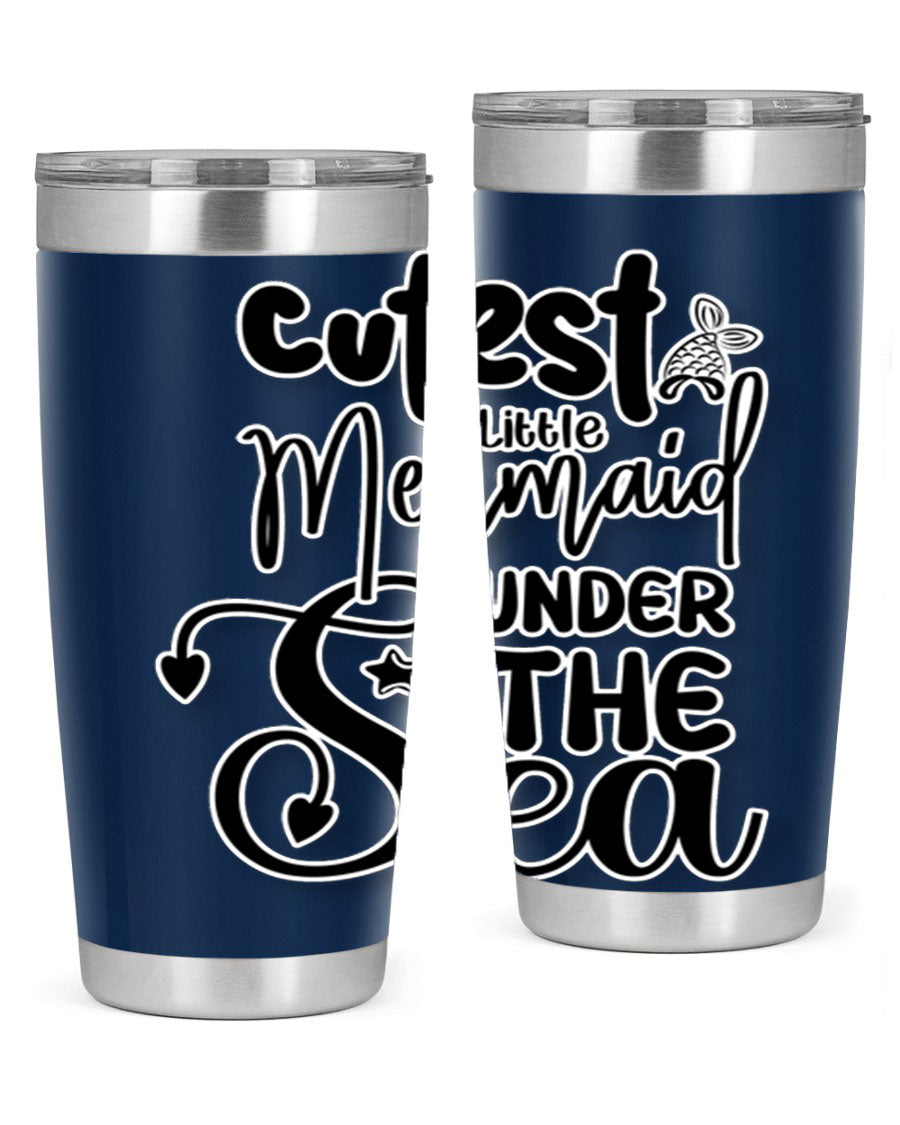 Cutest Little Mermaid Under The 98# tumbler featuring vibrant mermaid graphics, double wall vacuum stainless steel design, and a drink-thru lid.