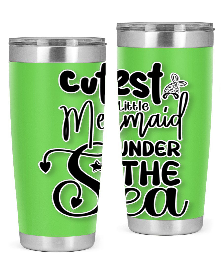 Cutest Little Mermaid Under The 98# tumbler featuring vibrant mermaid graphics, double wall vacuum stainless steel design, and a drink-thru lid.