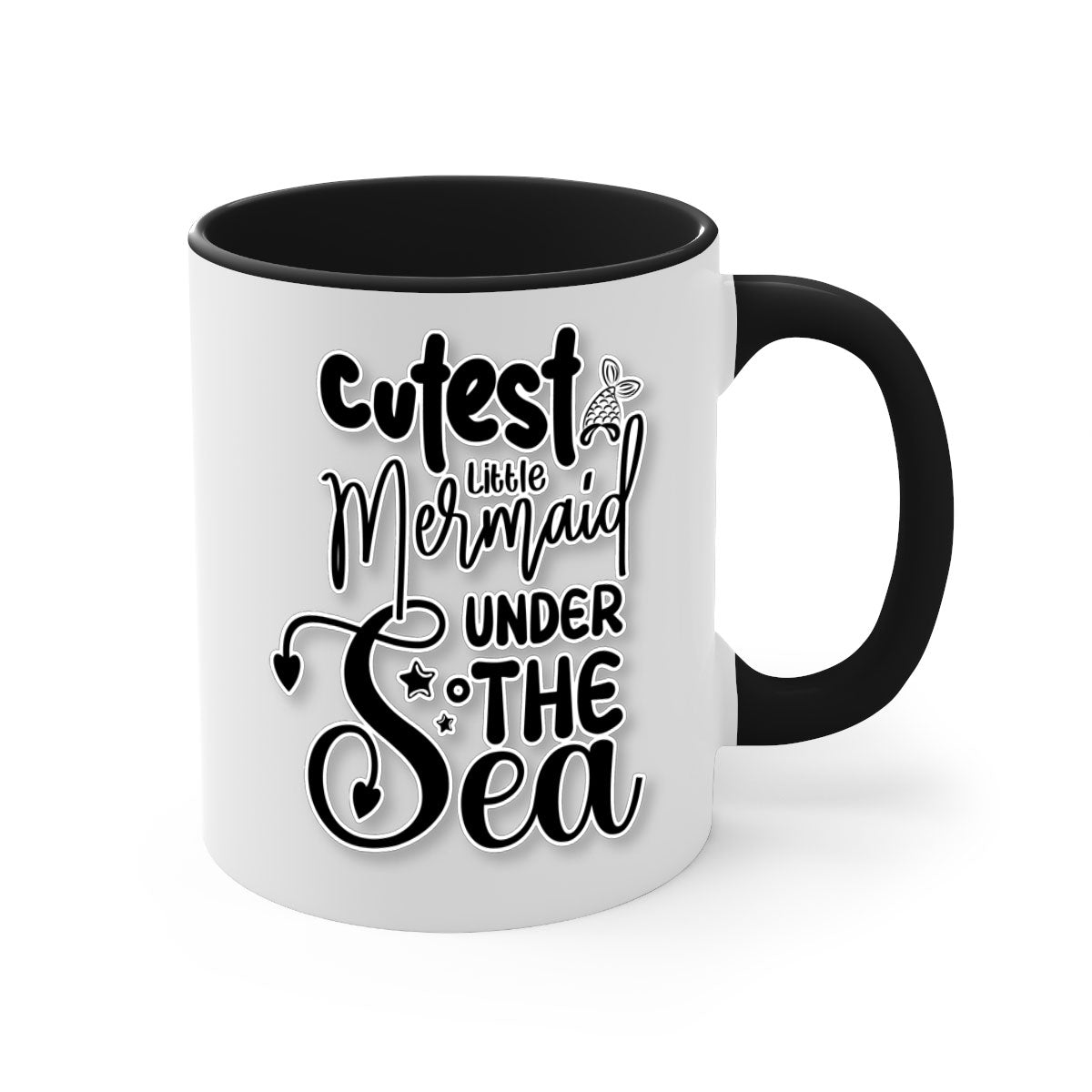 A colorful ceramic mug featuring a cute little mermaid design, available in multiple colors with a glossy finish and a C-shaped handle.