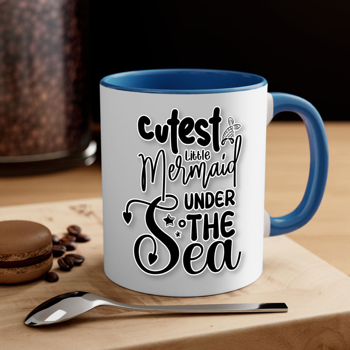 A colorful ceramic mug featuring a cute little mermaid design, available in multiple colors with a glossy finish and a C-shaped handle.