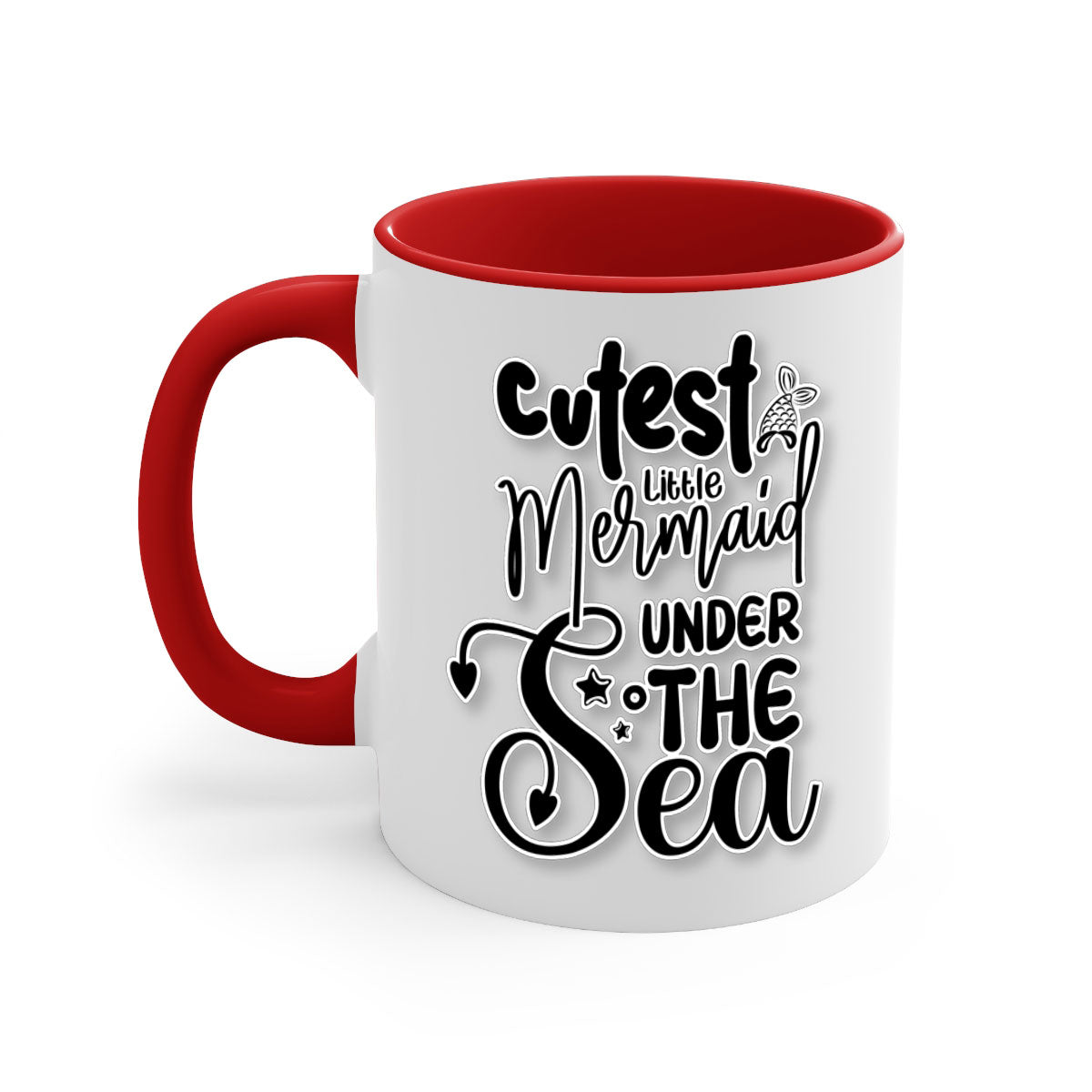 A colorful ceramic mug featuring a cute little mermaid design, available in multiple colors with a glossy finish and a C-shaped handle.