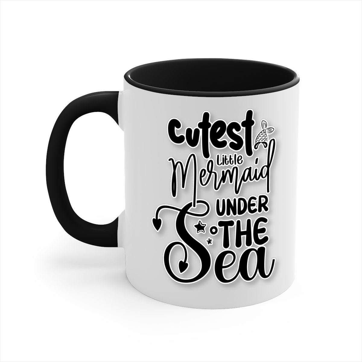 A colorful ceramic mug featuring a cute little mermaid design, available in multiple colors with a glossy finish and a C-shaped handle.
