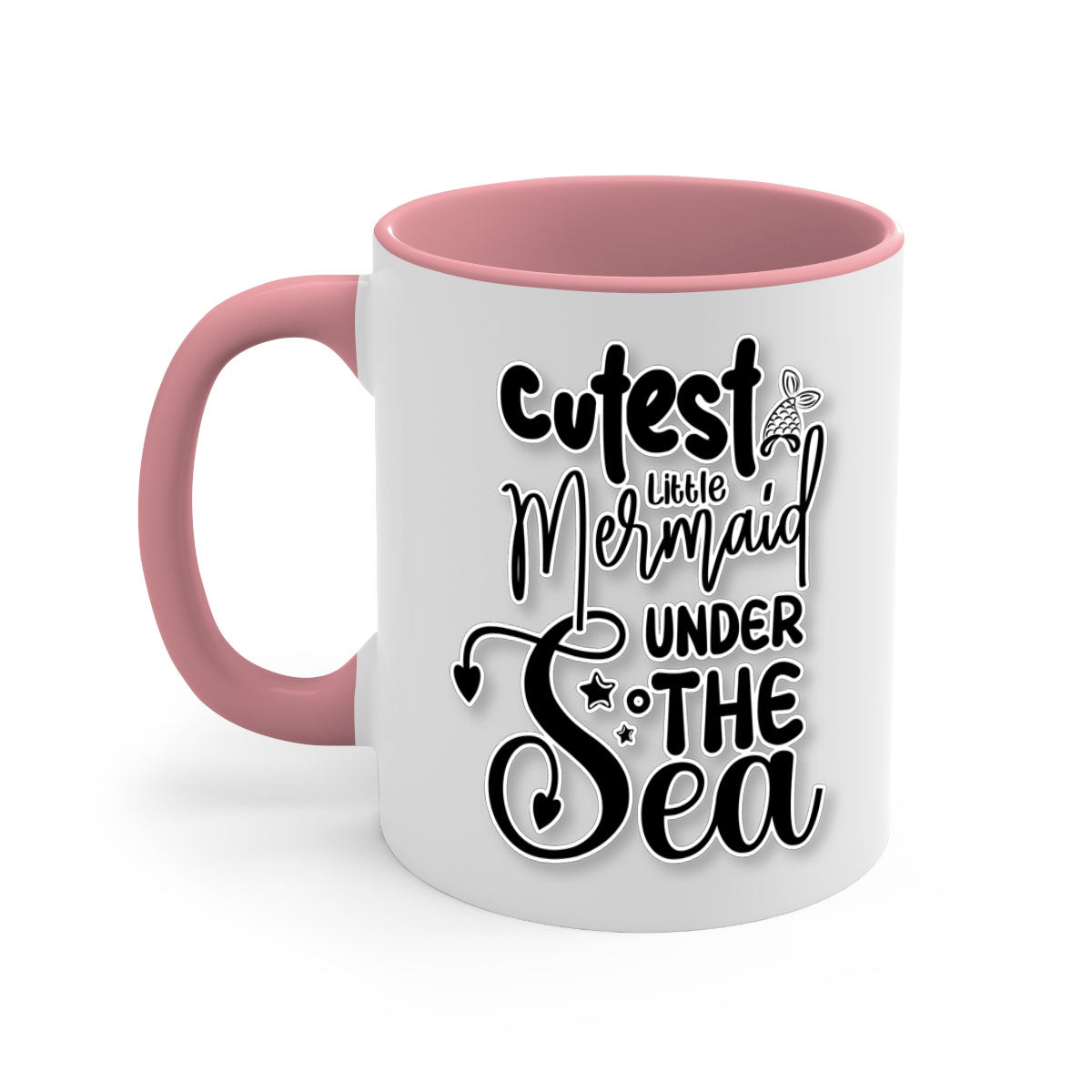 A colorful ceramic mug featuring a cute little mermaid design, available in multiple colors with a glossy finish and a C-shaped handle.