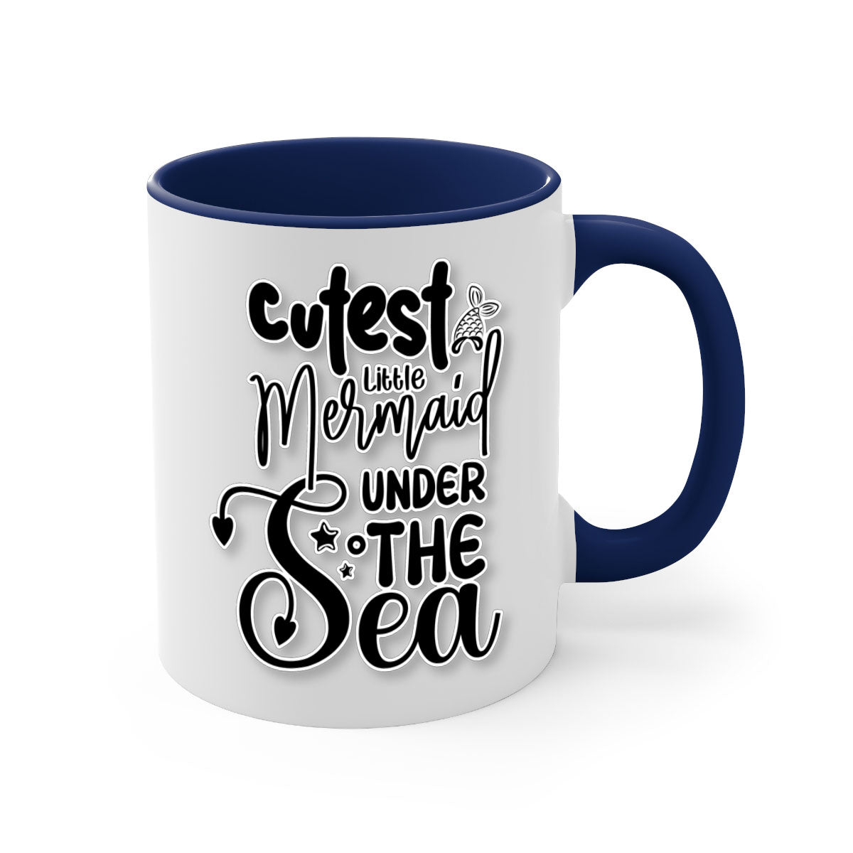 A colorful ceramic mug featuring a cute little mermaid design, available in multiple colors with a glossy finish and a C-shaped handle.