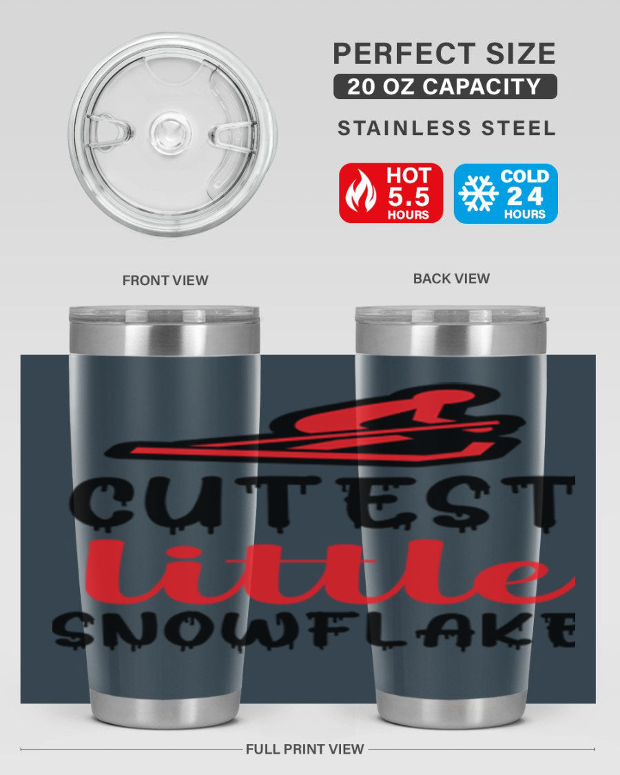 Cutest Little Snowflake 87# Tumbler in 20oz and 30oz sizes, showcasing a charming snowflake design on a stainless steel body.