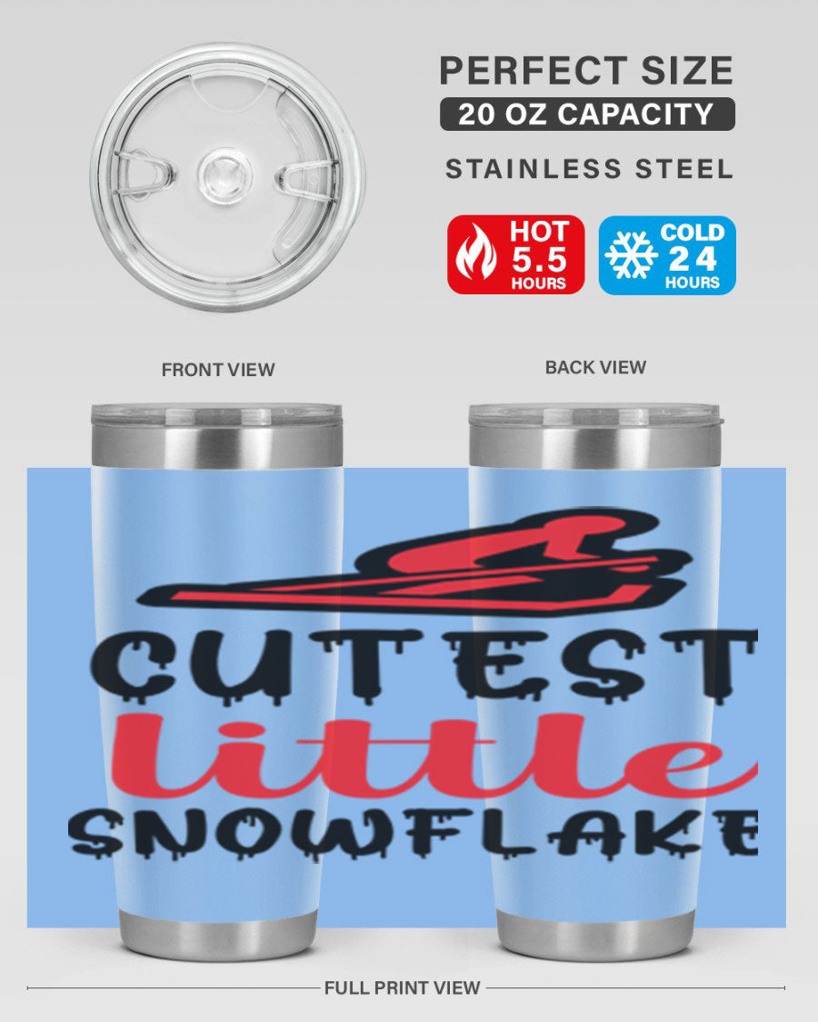 Cutest Little Snowflake 87# Tumbler in 20oz and 30oz sizes, showcasing a charming snowflake design on a stainless steel body.