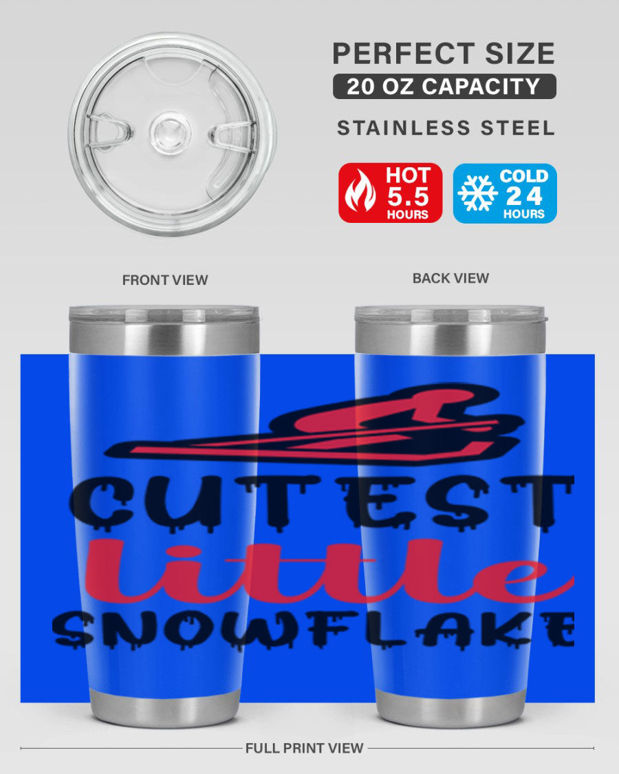 Cutest Little Snowflake 87# Tumbler in 20oz and 30oz sizes, showcasing a charming snowflake design on a stainless steel body.
