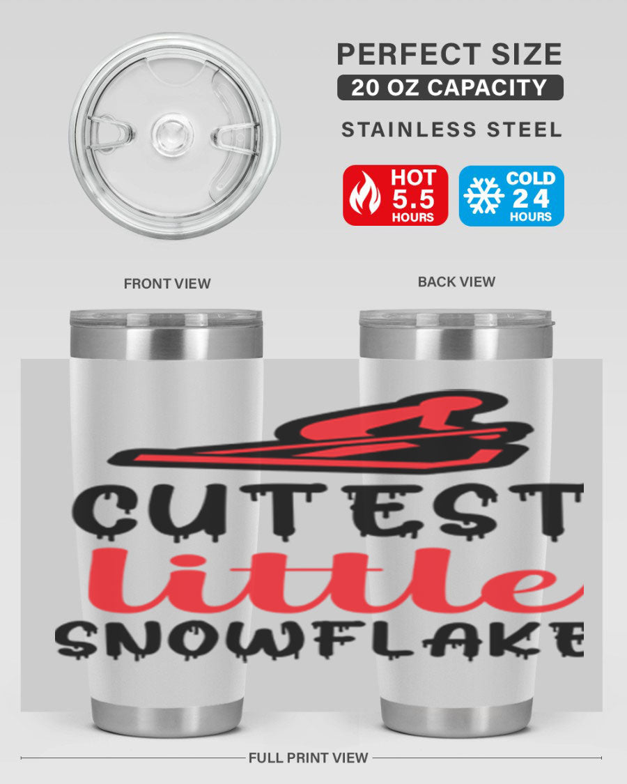 Cutest Little Snowflake 87# Tumbler in 20oz and 30oz sizes, showcasing a charming snowflake design on a stainless steel body.
