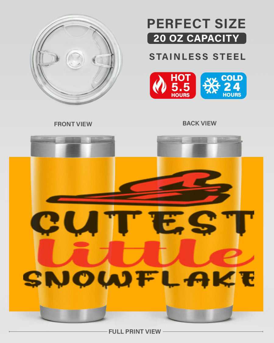 Cutest Little Snowflake 87# Tumbler in 20oz and 30oz sizes, showcasing a charming snowflake design on a stainless steel body.