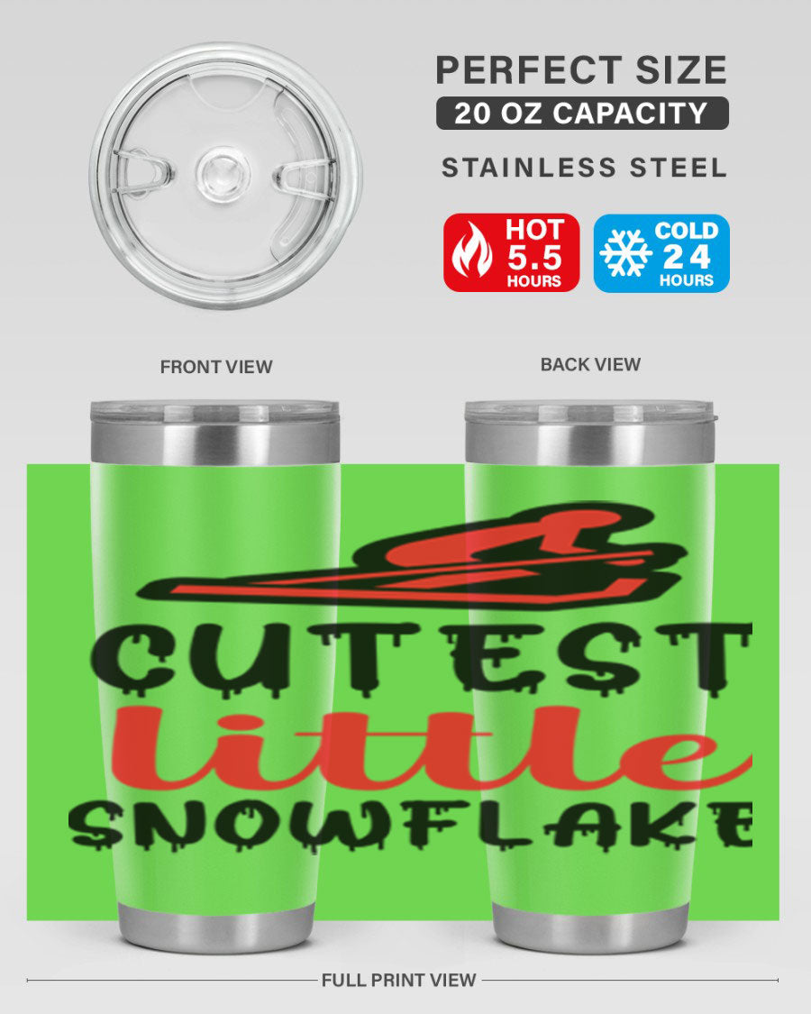 Cutest Little Snowflake 87# Tumbler in 20oz and 30oz sizes, showcasing a charming snowflake design on a stainless steel body.