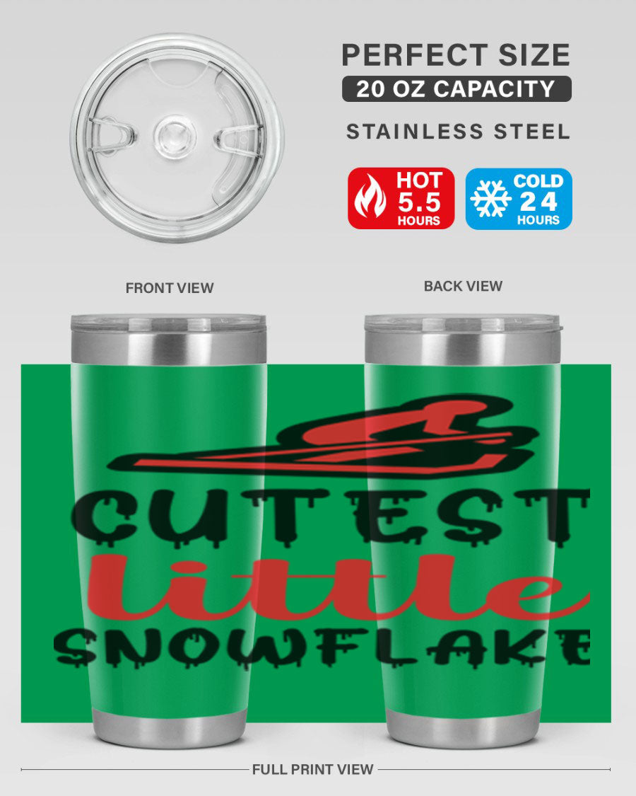 Cutest Little Snowflake 87# Tumbler in 20oz and 30oz sizes, showcasing a charming snowflake design on a stainless steel body.