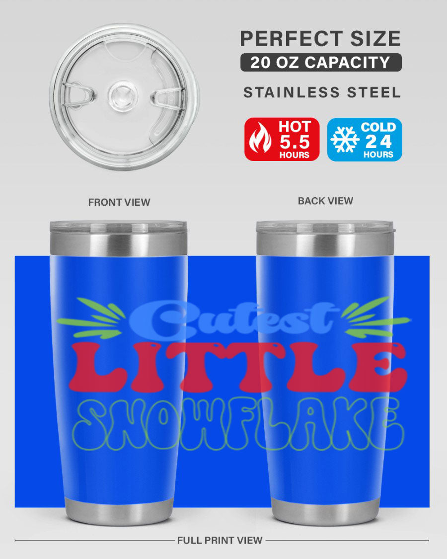 Cutest Little Snowflake 89# Tumbler featuring a winter-themed design, double wall vacuum stainless steel construction, and a press-in drink-thru lid.