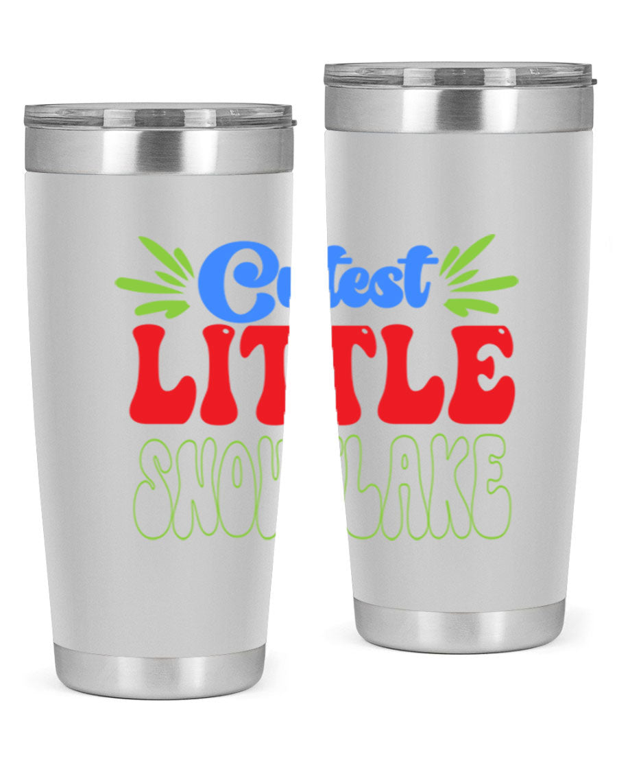 Cutest Little Snowflake 89# Tumbler featuring a winter-themed design, double wall vacuum stainless steel construction, and a press-in drink-thru lid.