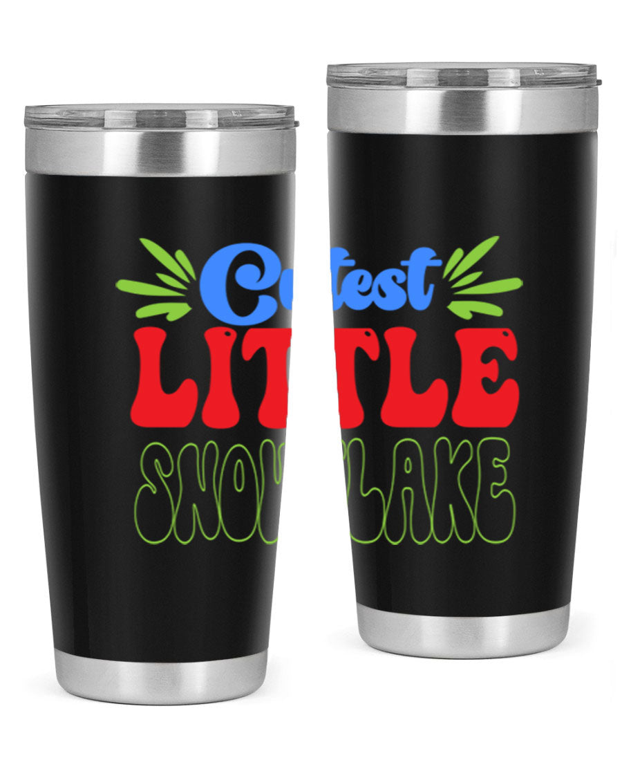 Cutest Little Snowflake 89# Tumbler featuring a winter-themed design, double wall vacuum stainless steel construction, and a press-in drink-thru lid.