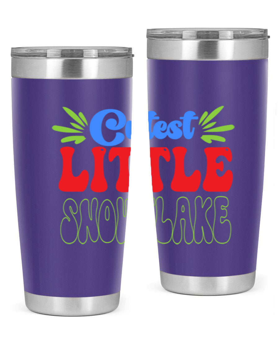 Cutest Little Snowflake 89# Tumbler featuring a winter-themed design, double wall vacuum stainless steel construction, and a press-in drink-thru lid.