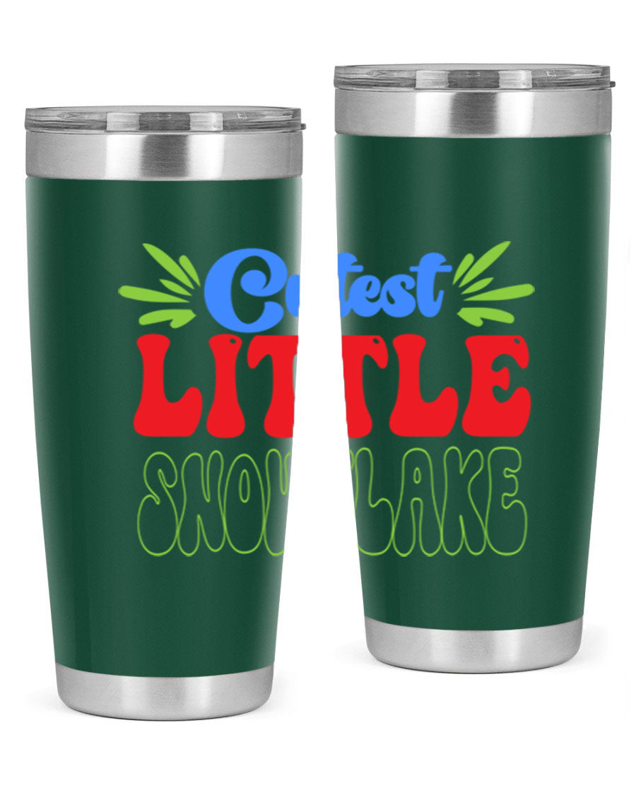 Cutest Little Snowflake 89# Tumbler featuring a winter-themed design, double wall vacuum stainless steel construction, and a press-in drink-thru lid.