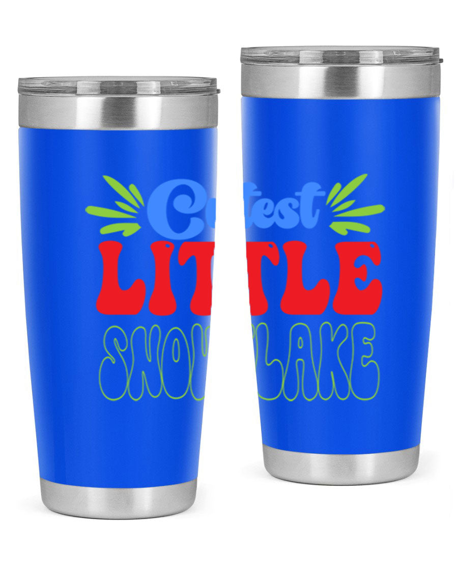 Cutest Little Snowflake 89# Tumbler featuring a winter-themed design, double wall vacuum stainless steel construction, and a press-in drink-thru lid.