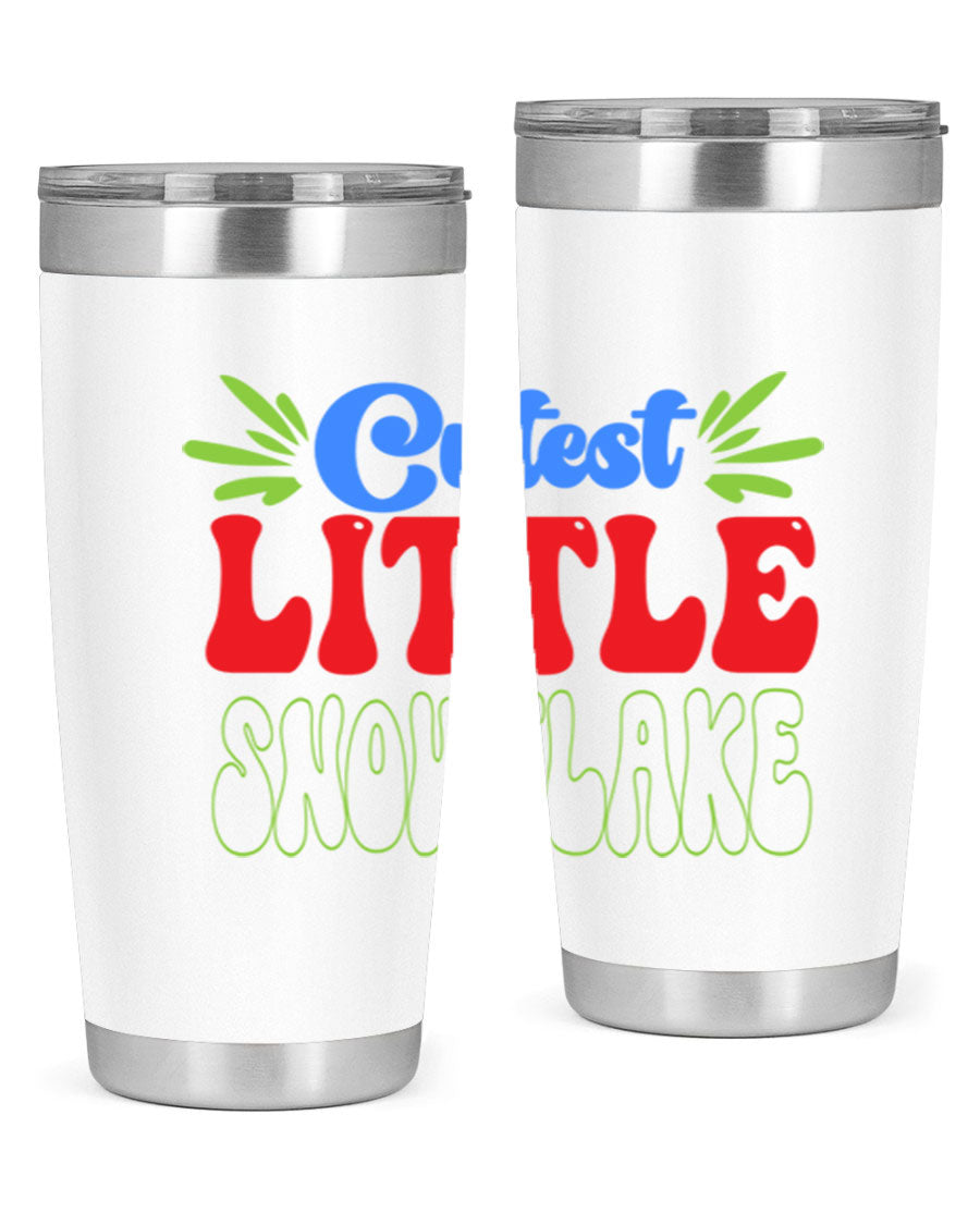Cutest Little Snowflake 89# Tumbler featuring a winter-themed design, double wall vacuum stainless steel construction, and a press-in drink-thru lid.