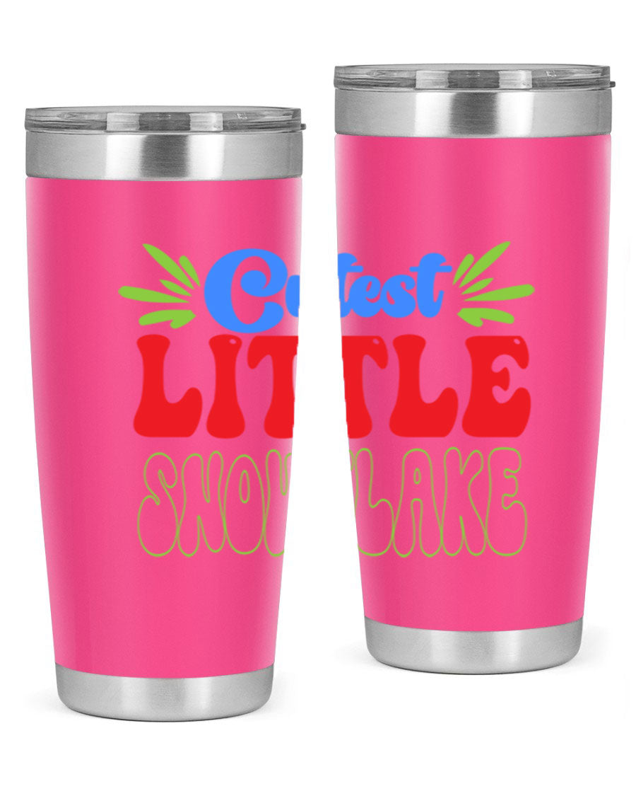 Cutest Little Snowflake 89# Tumbler featuring a winter-themed design, double wall vacuum stainless steel construction, and a press-in drink-thru lid.