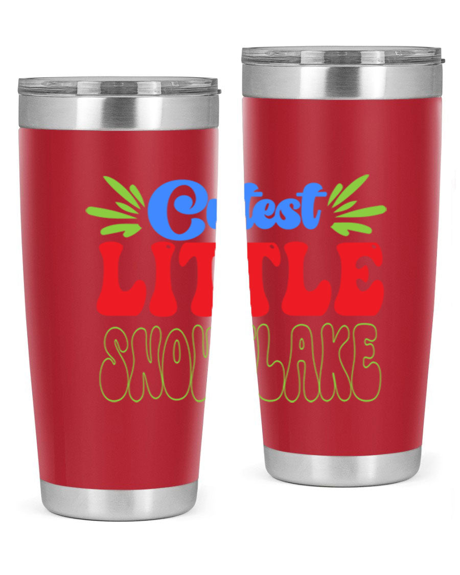 Cutest Little Snowflake 89# Tumbler featuring a winter-themed design, double wall vacuum stainless steel construction, and a press-in drink-thru lid.
