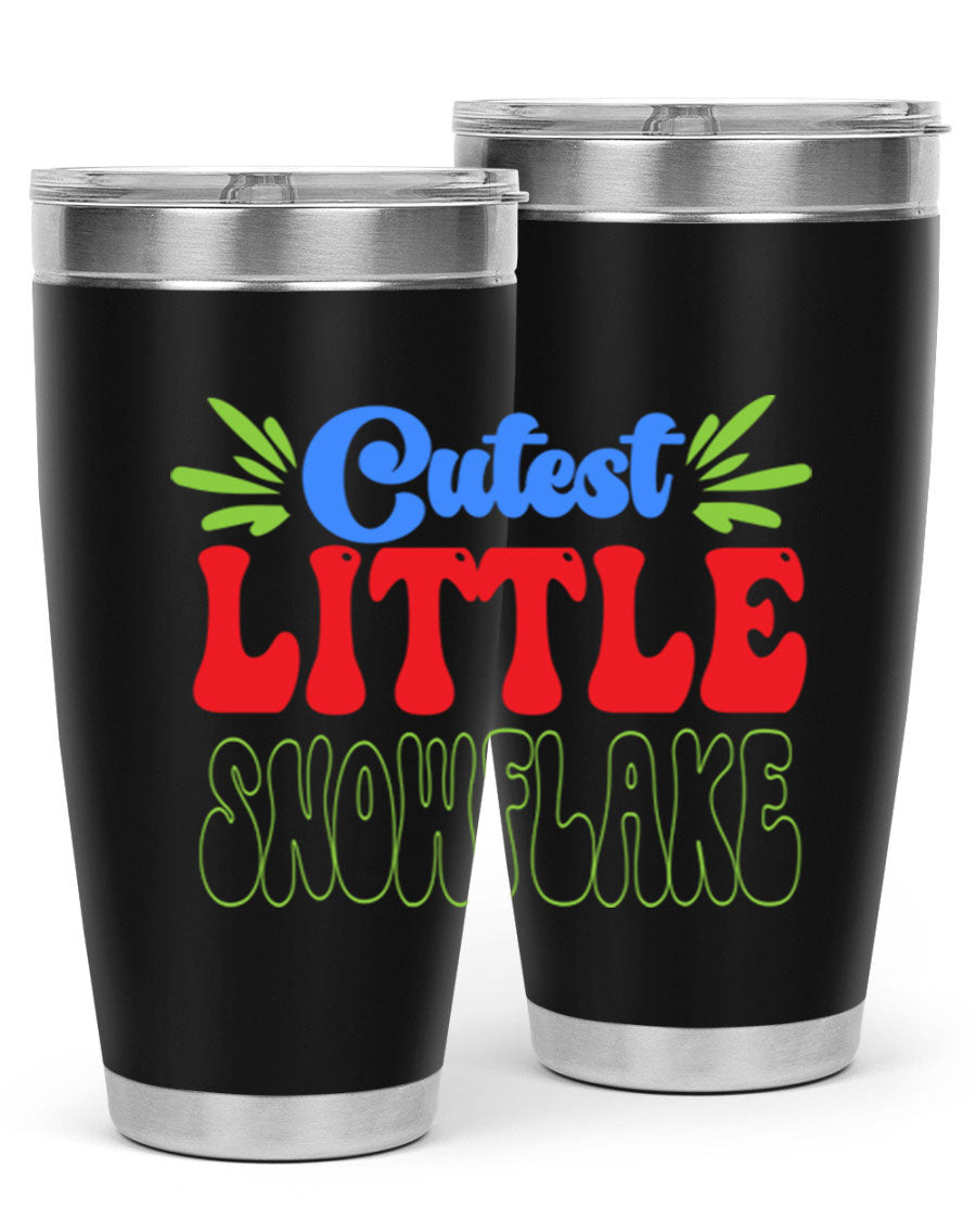 Cutest Little Snowflake 89# Tumbler featuring a winter-themed design, double wall vacuum stainless steel construction, and a press-in drink-thru lid.