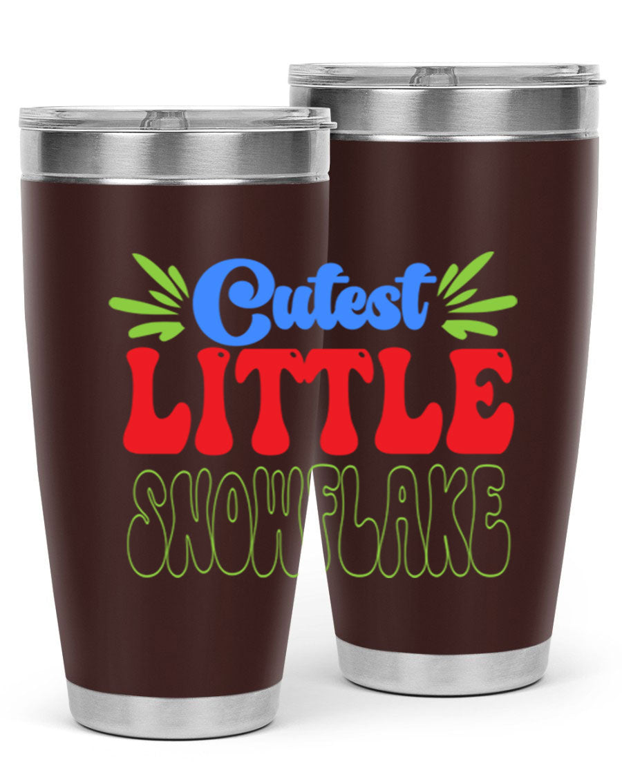 Cutest Little Snowflake 89# Tumbler featuring a winter-themed design, double wall vacuum stainless steel construction, and a press-in drink-thru lid.