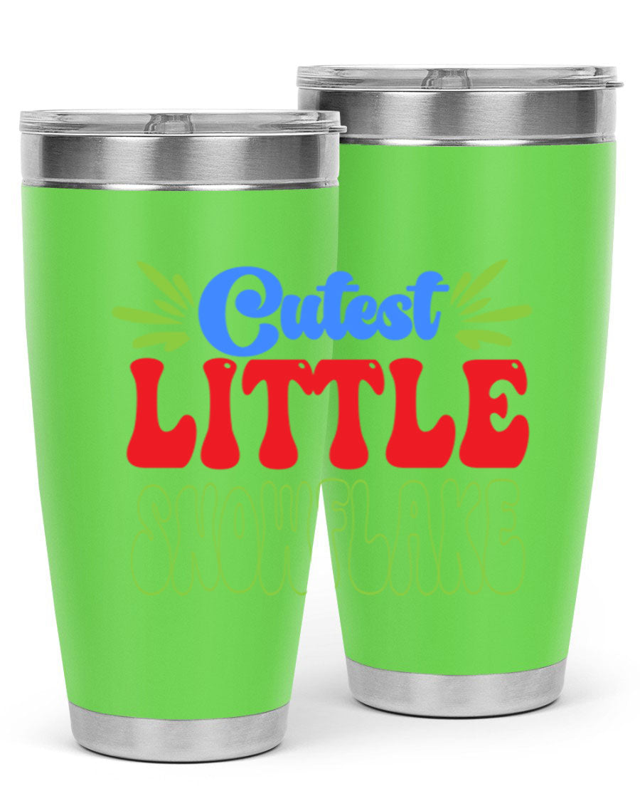 Cutest Little Snowflake 89# Tumbler featuring a winter-themed design, double wall vacuum stainless steel construction, and a press-in drink-thru lid.