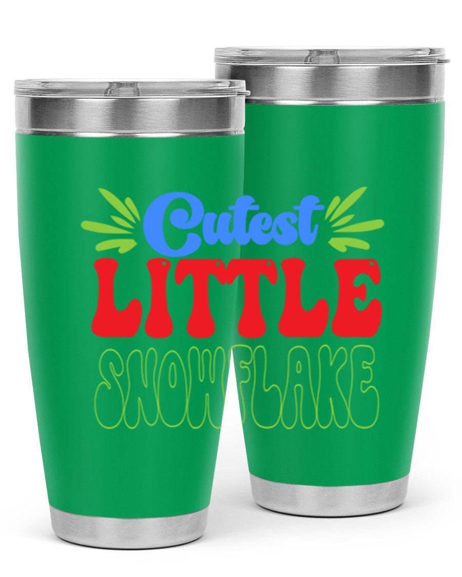 Cutest Little Snowflake 89# Tumbler featuring a winter-themed design, double wall vacuum stainless steel construction, and a press-in drink-thru lid.