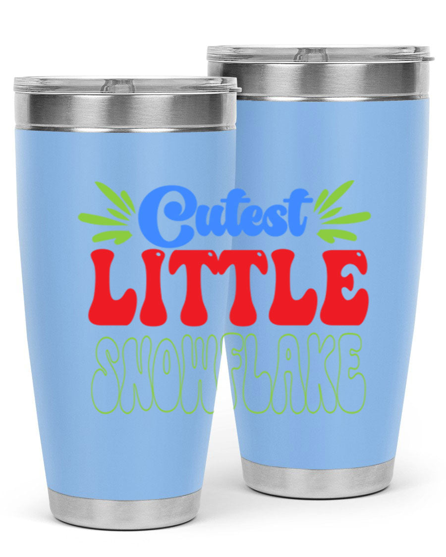 Cutest Little Snowflake 89# Tumbler featuring a winter-themed design, double wall vacuum stainless steel construction, and a press-in drink-thru lid.