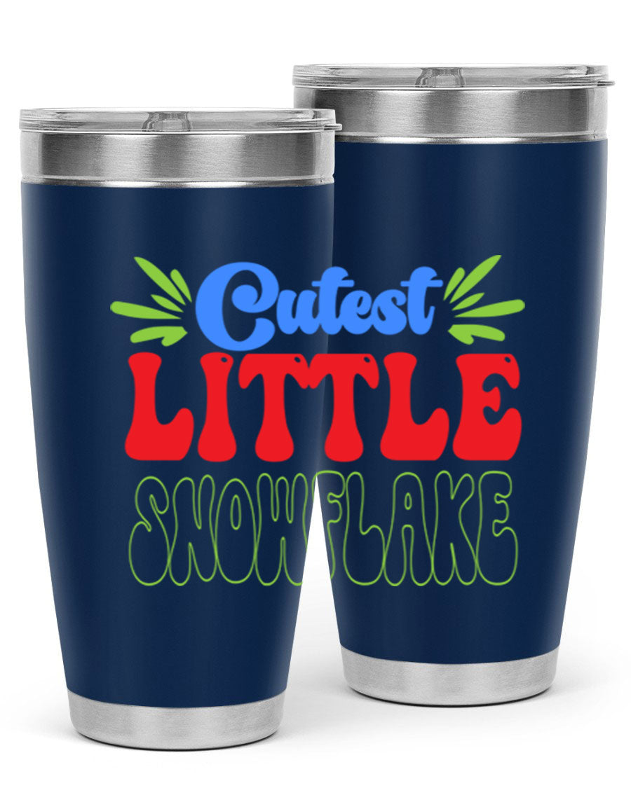 Cutest Little Snowflake 89# Tumbler featuring a winter-themed design, double wall vacuum stainless steel construction, and a press-in drink-thru lid.