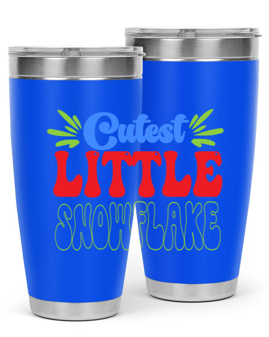 Cutest Little Snowflake 89# Tumbler featuring a winter-themed design, double wall vacuum stainless steel construction, and a press-in drink-thru lid.